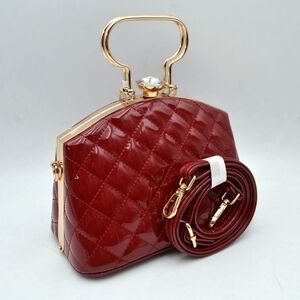 Chic Red Quilted Crossbody Bag with Gold Accents